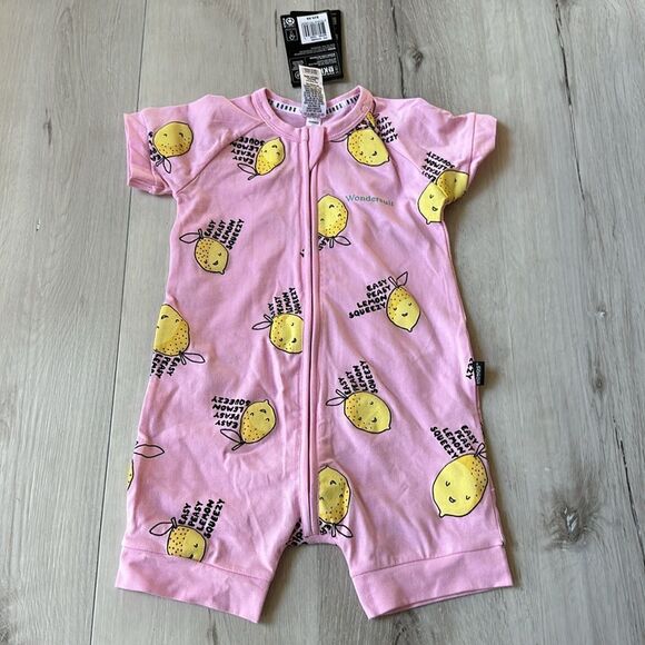Wondersuit Zip Romper Short Slv Easy Peasy Lemon Squeezy Pink/Yellow‎ 12-18M Nwt - Picture 4 of 5